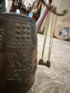 Vintage Chinese Brass Temple Gong Bell on Dragon Stand