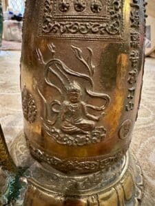 Vintage Chinese Brass Temple Gong Bell on Dragon Stand