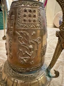 Vintage Chinese Brass Temple Gong Bell on Dragon Stand
