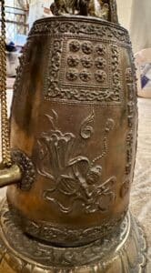 Vintage Chinese Brass Temple Gong Bell on Dragon Stand