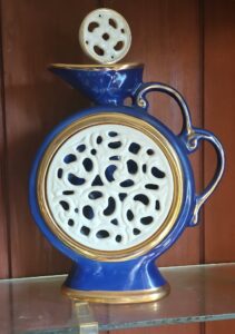 Blue-Ceramic-Pitcher-with-Gold-Trim