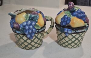 Fruit-basket-ceramic-creamer-and-sugar