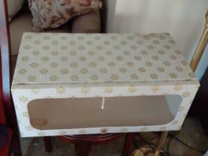 Vintage-White-Cardboard-Bakery-Box-with-Gold-Floral-Pattern-and-Clear-Window-second-image