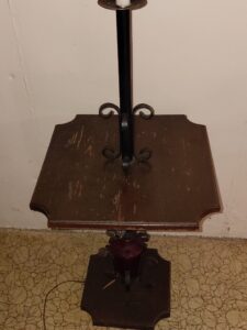 Vintage-Wrought-Iron-Floor-Lamp-with-Red-Glass-Accent-fourth-image