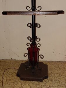 Vintage-Wrought-Iron-Floor-Lamp-with-Red-Glass-Accent-third-image