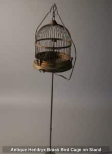 Antique-Hendryx-Brass-Bird-Cage-on-Stand