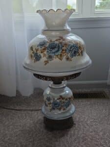 Blue-Floral-Milk-Glass-Hurricane-Lamp