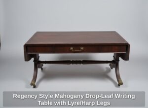 Regency-Style-Mahogany-Drop-Leaf-Writing-Table-with-Lyre-or-Harp-Legs