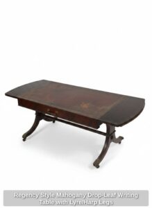Regency-Style-Mahogany-Drop-Leaf-Writing-Table-with-Lyre-or-Harp-Legs-fourth-image