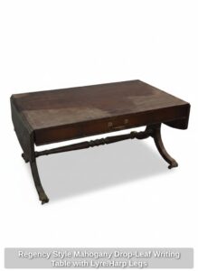 Regency-Style-Mahogany-Drop-Leaf-Writing-Table-with-Lyre-or-Harp-Legs-second-image