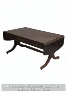 Regency-Style-Mahogany-Drop-Leaf-Writing-Table-with-Lyre-or-Harp-Legs-third-image