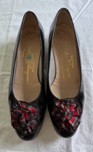 Salvatore-Ferragamo-Black-Patent-Heels-with-Tartan-Bow