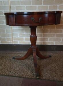 Antique-Mahogany-Drum-Table-with-Tooled-Leather-Top
