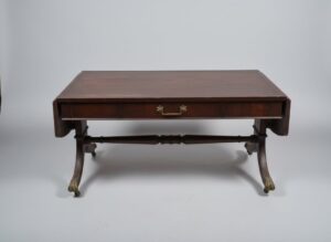 Regency-Style-Mahogany-Drop-Leaf-Writing-Table-with-Lyre-or-Harp-Legs