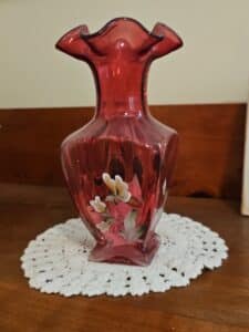 Fenton-Hand-Painted-Cranberry-Glass-Vase
