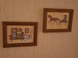 Framed-Folk-Art-Prints-Set-of-Horse-Carriage-Kitchen-Scene