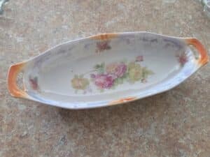 Handpainted-Roses-Celery-Dish-Germany-Lusterware