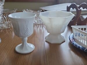 Milk-Glass-Grape-Pattern-Goblet-and-Bowl