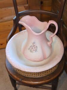 Pink-Floral-Ironstone-Wash-Basin-Set