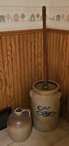 Stoneware-Butter-Churn-and-Jug