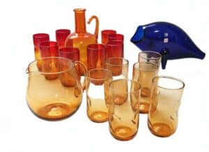 Vintage-Amber-Glass-Pitcher-and-Tumbler-Set