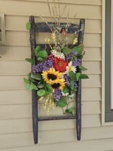 Decorative-Ladder-Wall-Hanging-with-Sunflowers