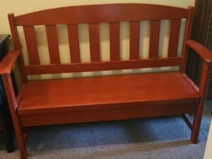 Red-Painted-Slat-Back-Bench