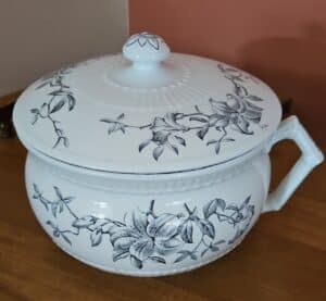 Antique-Ironstone-Chamber-Pot-with-Lid-Floral-Transferware