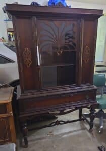 Vintage-Jacobean-Style-Mahogany-China-Cabinet-with-Fan-Inlay