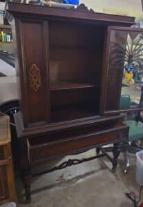 Vintage-Jacobean-Style-Mahogany-China-Cabinet-with-Fan-Inlay-second-image