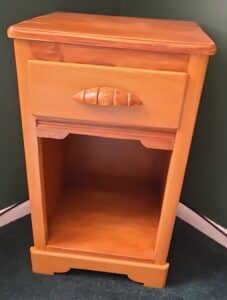 Vintage-Pine-Wood-Nightstand-with-Diamond-Inlay-and-Carved-Pull