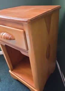 Vintage-Pine-Wood-Nightstand-with-Diamond-Inlay-and-Carved-Pull-fourth-image