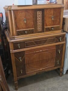 Vintage-Walnut-Highboy-Chest-with-Marquetry-Inlay