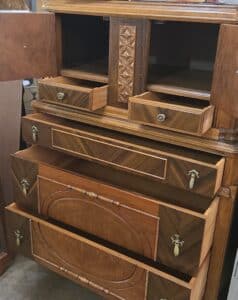 Vintage-Walnut-Highboy-Chest-with-Marquetry-Inlay-third-image