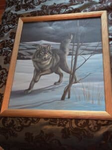 Vintage-Wolf-in-Winter-Landscape-Oil-Painting