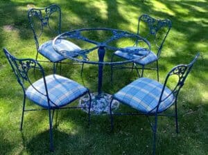 Vintage-Wrought-Iron-Patio-Bistro-Set-with-Grapevine-Motifs