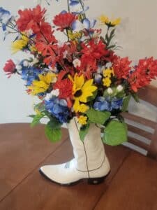 Ceramic-Cowboy-Boot-Vase-with-Artificial-Flowers