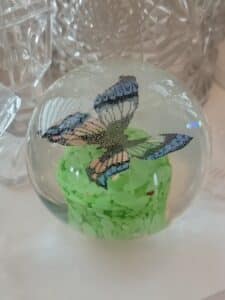 Glass-Paperweight-with-Butterfly-and-Green-Inclusions
