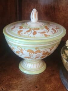 Hand-Painted-Sicilian-Ceramic-Lidded-Jar-with-Floral-Motif