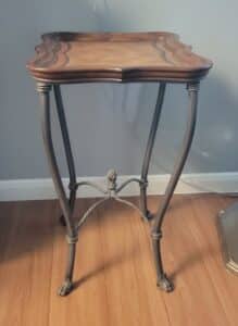 Ornate-Wrought-Iron-and-Wood-Accent-Table-with-Paw-Feet-second-image