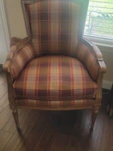 Vintage-French-Country-Ethan-Allen-Style-Plaid-Armchair