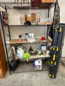 Assorted-Household-and-Workshop-Supplies-on-Wire-Shelving-Unit