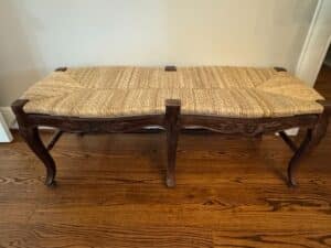 French-Country-Style-Carved-Mahogany-Rush-Seat-Bench