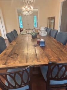 Rustic-Farmhouse-Dining-Table-with-Upholstered-Chairs