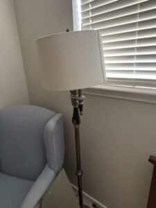 Vintage-Stiffel-Style-Metal-Floor-Lamp-with-White-Linen-Shade