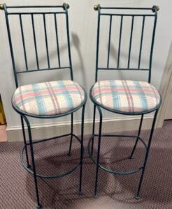 Charleston-Forge-Wrought-Iron-Bar-Stools-with-Plaid-Upholstery