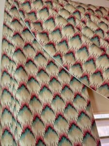 Custom-Drapery-Cornice-with-Swag-and-Jabot-in-Geometric-Feather-or-Scale-Pattern-second-image