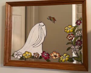 J.-Flobecq-Stained-Glass-Mirror-with-Bride-and-Butterfly