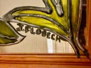 J.-Flobecq-Stained-Glass-Mirror-with-Bride-and-Butterfly-second-image