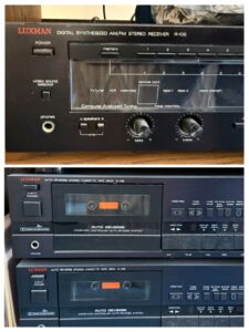 Luxman-R-Digital-Synthesized-AM-or-FM-Stereo-Receiver-Luxman-K-Auto-Reverse-Stereo-Cassette-Deck-and-Luxman-P-Tangential-Tracking-Belt-Drive-Turntable